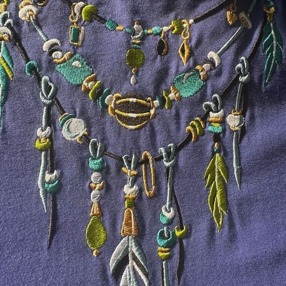 Bob Mackie Embroidered Feathers And Beads Purple Top - Picture 8 of 8